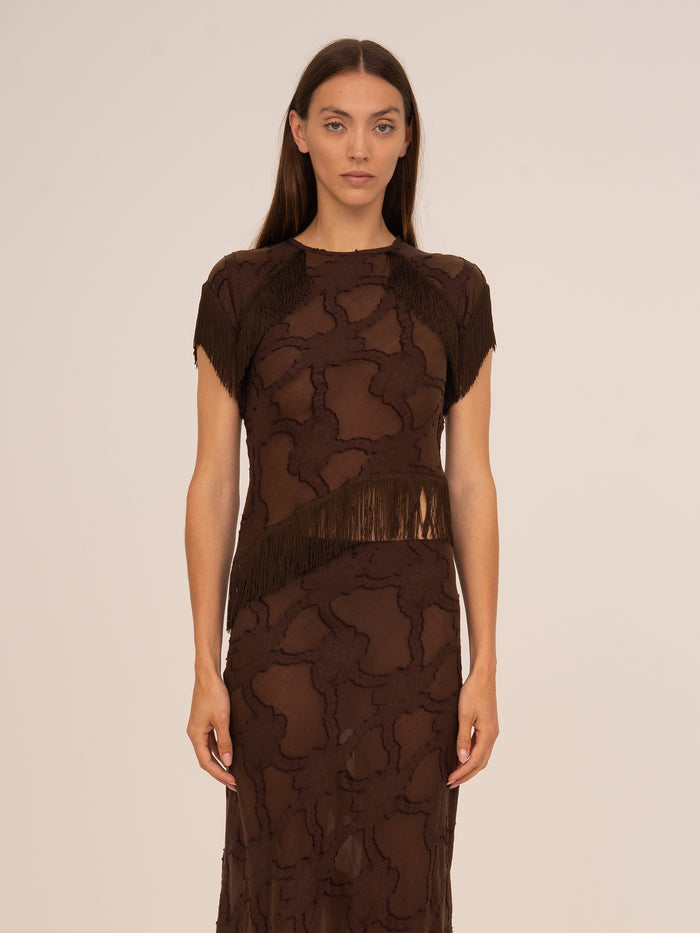 Brown Balance Fringe Top