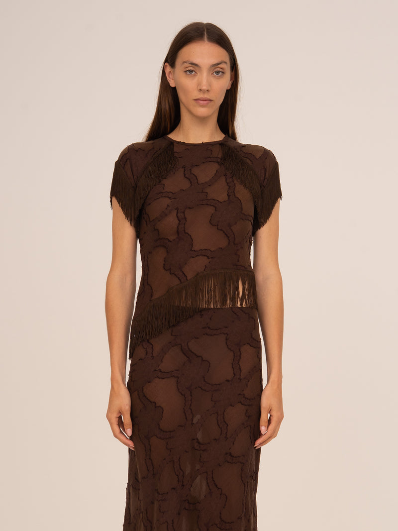 Brown Balance Fringe Top