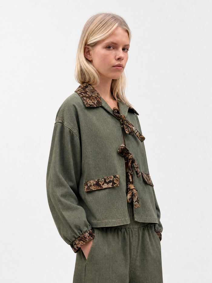 Daphne Olive Floral Tie Overshirt