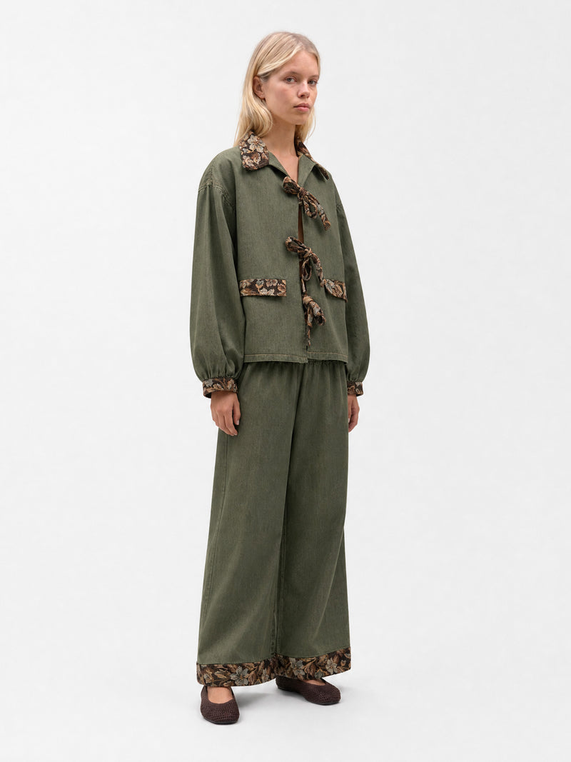 Daphne Olive Floral Tie Overshirt
