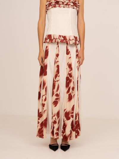 Red Noctis Flower Print Skirt