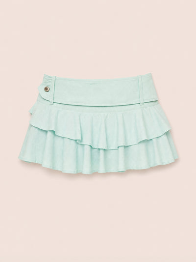 Solea Mint Ruffle Denim Mini Skirt