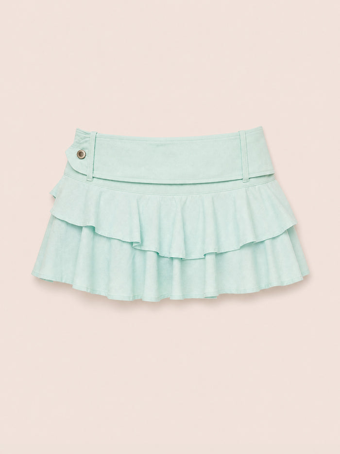 Solea Mint Ruffle Denim Mini Skirt