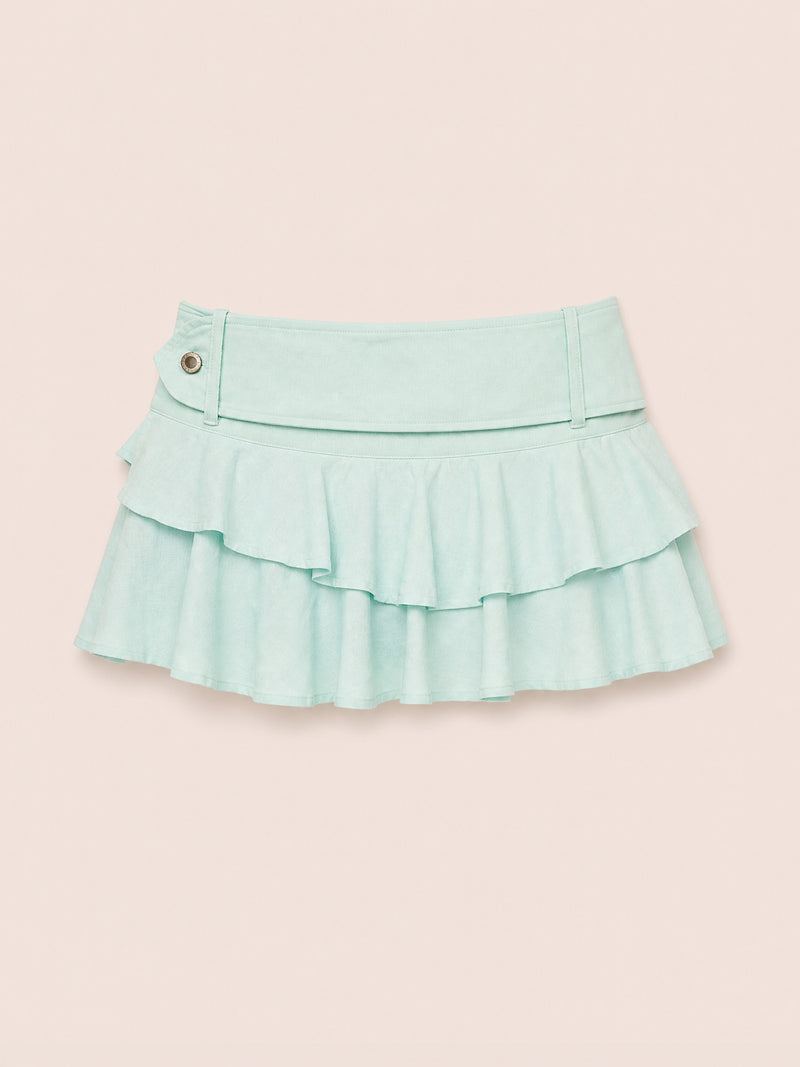 Solea Mint Ruffle Denim Mini Skirt