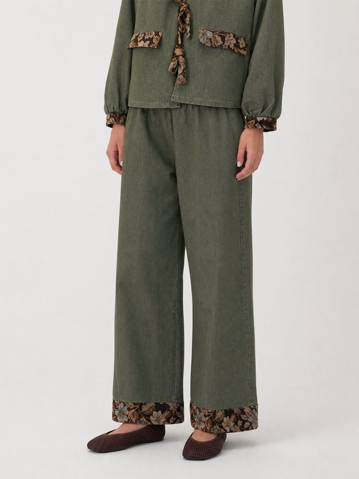 Daphne Olive Floral Hem Trousers