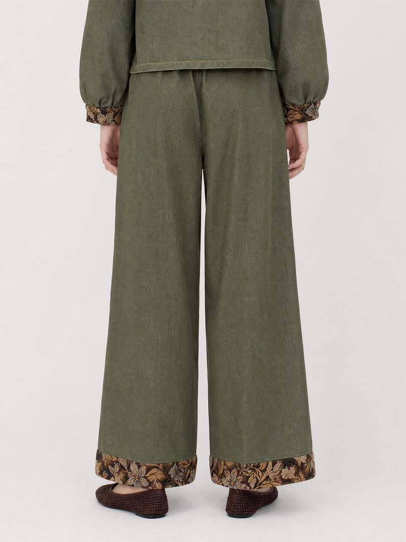 Daphne Olive Floral Hem Trousers