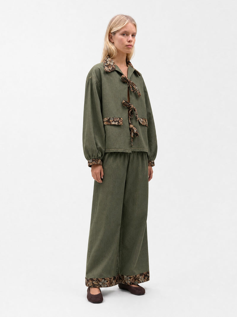 Daphne Olive Floral Hem Trousers