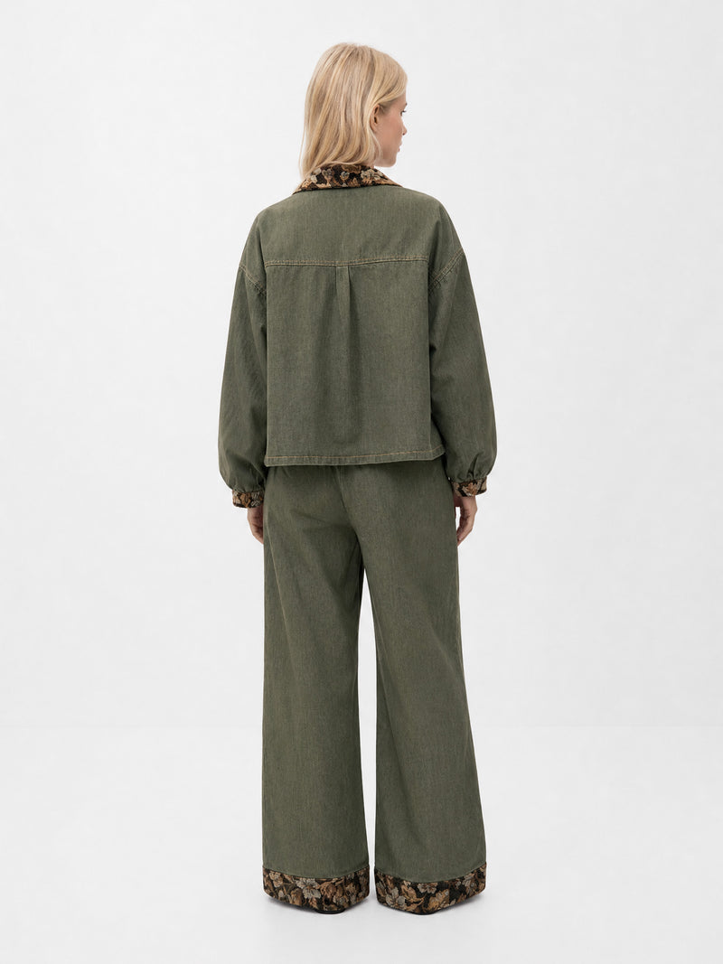 Daphne Olive Floral Hem Trousers