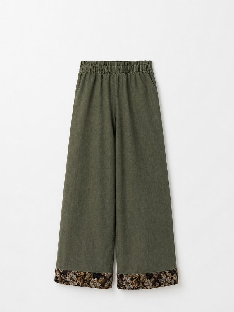 Daphne Olive Floral Hem Trousers