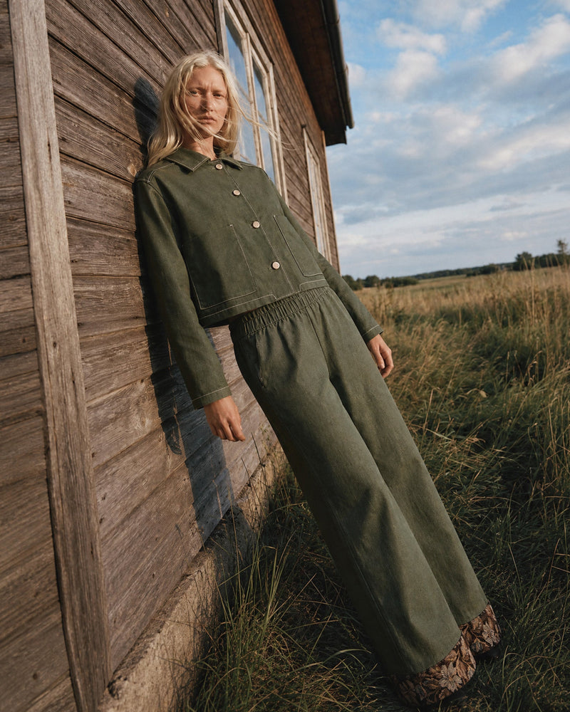 Daphne Olive Floral Hem Trousers