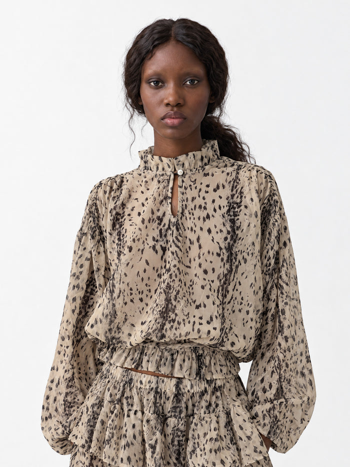 Frost Animal Print Ruffle Blouse