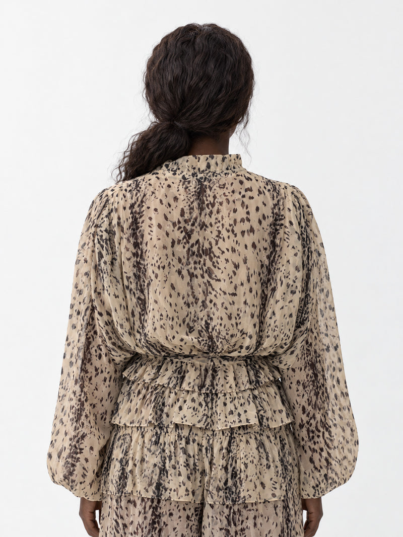 Frost Animal Print Ruffle Blouse