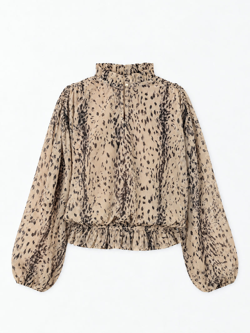 Frost Animal Print Ruffle Blouse