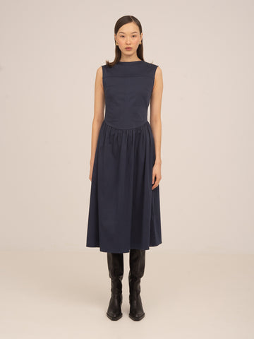 Navy blue sleeveless fitted midi dress | CARMEN SAYS Navy blue sleeveless fitted midi dress | CARMEN SAYS
