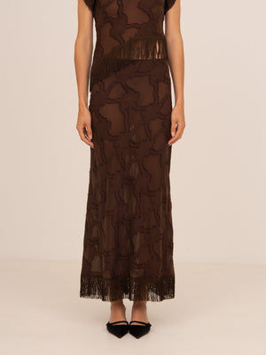 Brown Balance Fringe Maxi Skirt