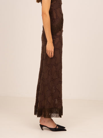 Brown Balance Fringe Maxi Skirt