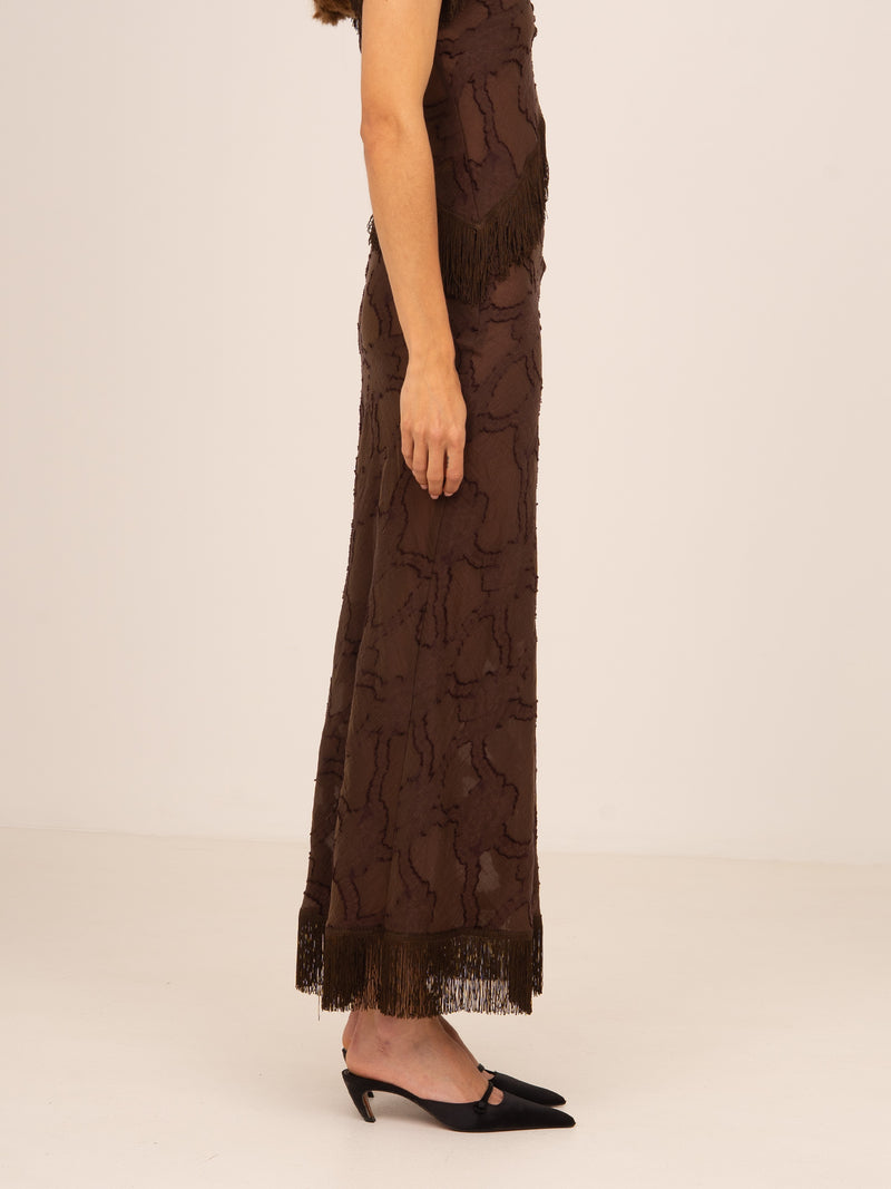 Brown Balance Fringe Maxi Skirt