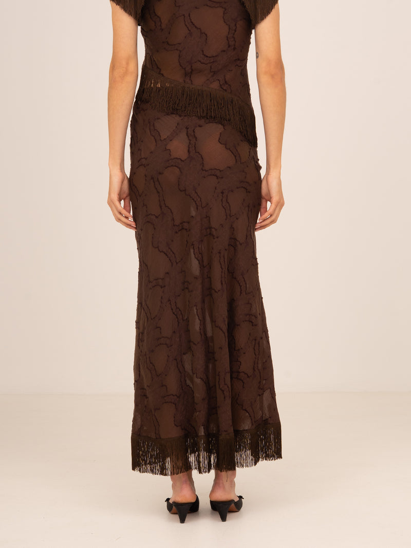 Brown Balance Fringe Maxi Skirt