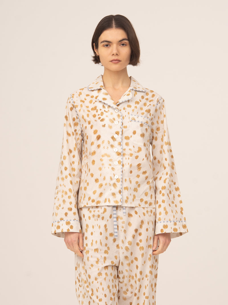 White Bambi Deer Print Pyjama Shirt