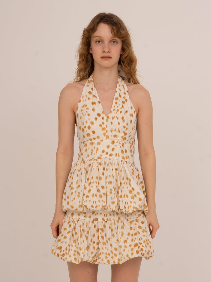 Fawn Deer Print Balloon Halter Top 