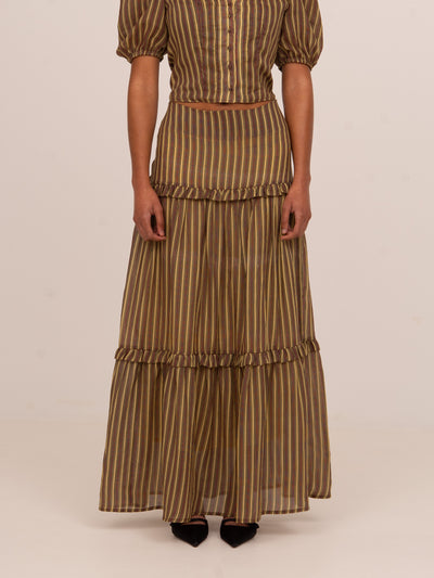 Striped Zafira Pink Print Maxi Skirt