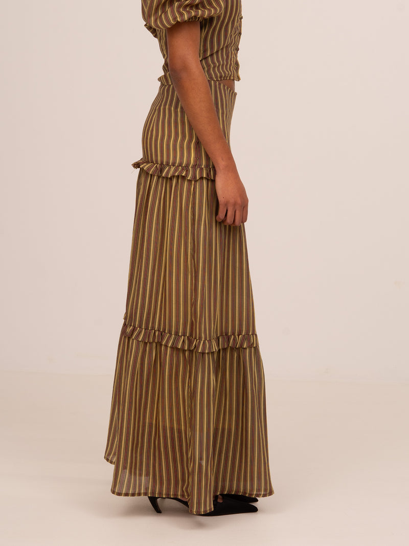 Striped Zafira Pink Print Maxi Skirt