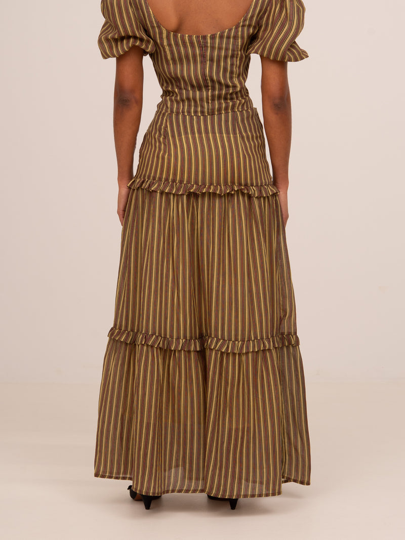 Striped Zafira Pink Print Maxi Skirt