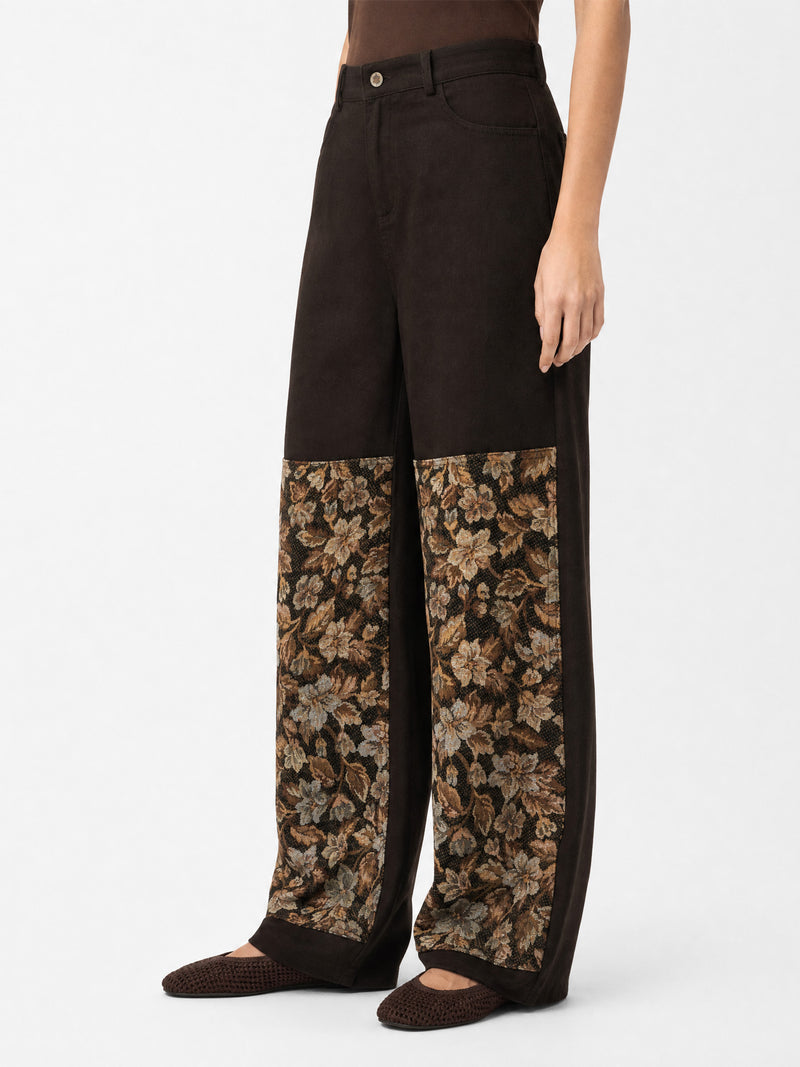 Hazel Brown Floral Panel Trousers
