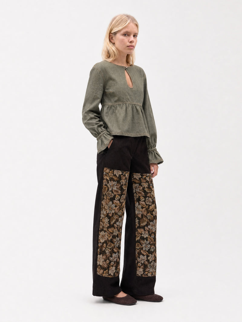 Hazel Brown Floral Panel Trousers