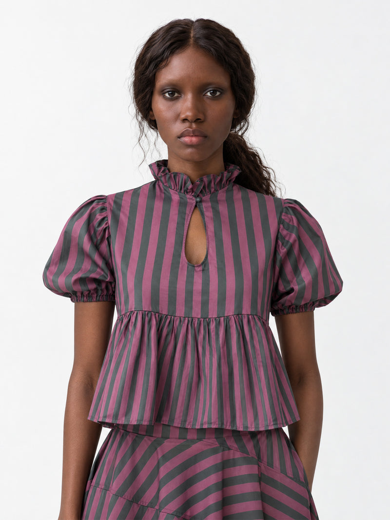 Ribbon Stripe Puff Sleeve Top
