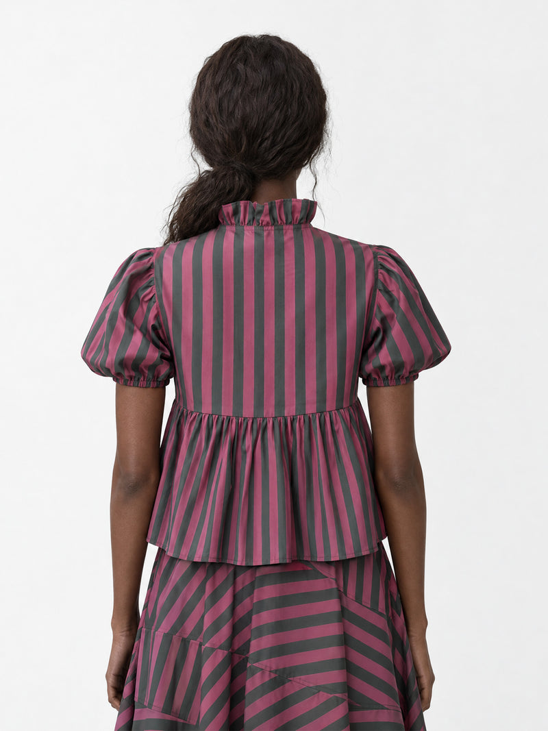 Ribbon Stripe Puff Sleeve Top