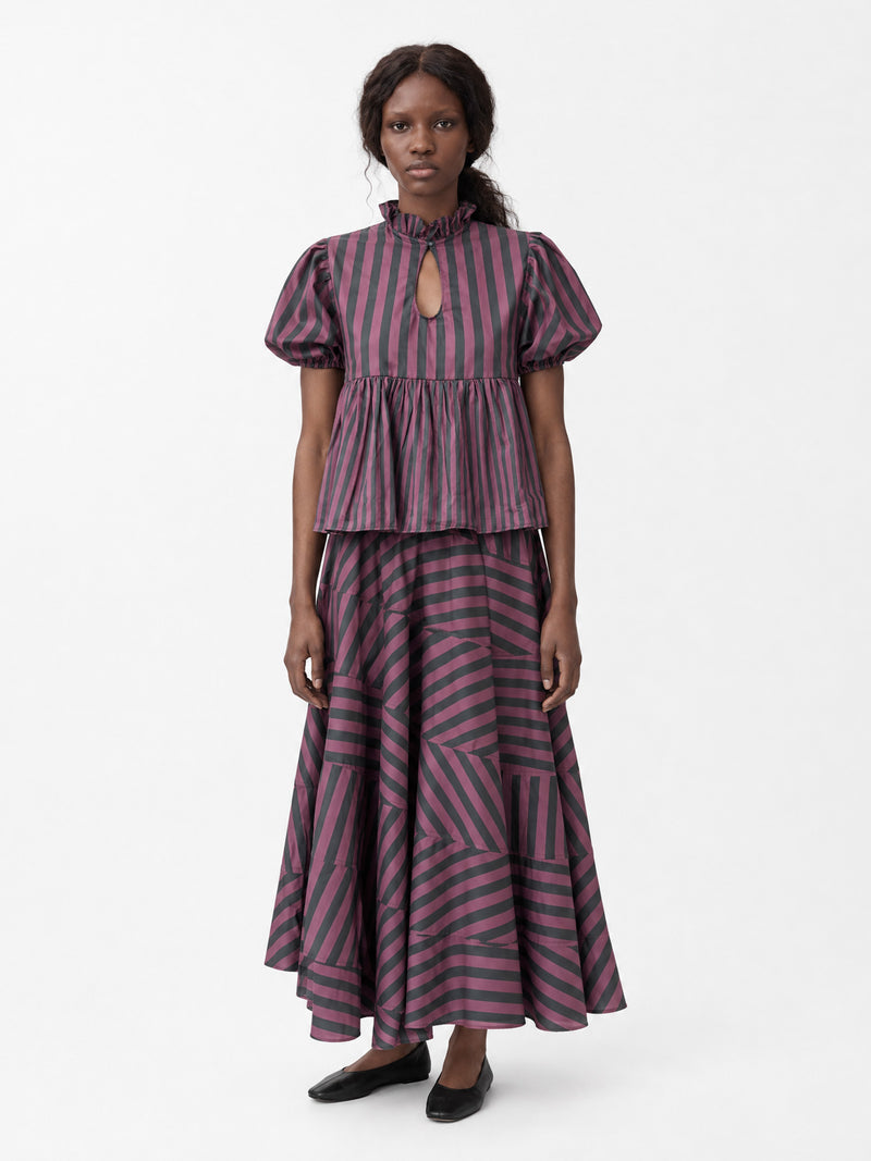 Ribbon Stripe Puff Sleeve Top