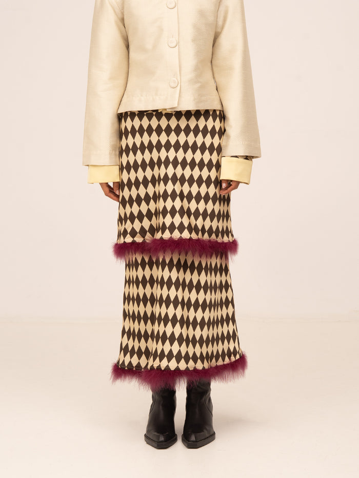 Noël Diamond Print Brown Feather Skirt