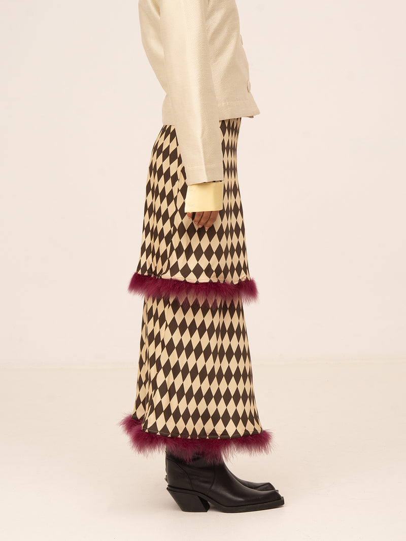 Noël Diamond Print Brown Feather Skirt