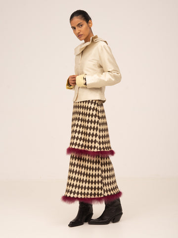 Noël Diamond Print Brown Feather Skirt