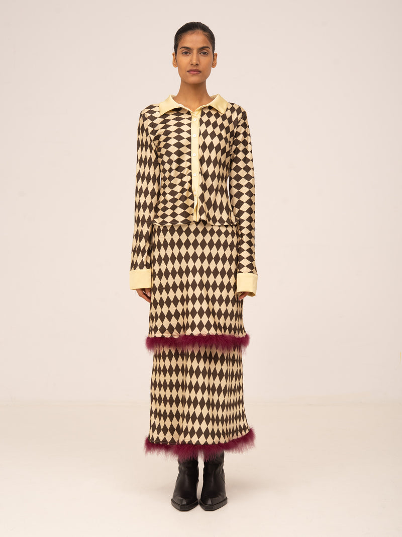 Noël Diamond Print Brown Feather Skirt