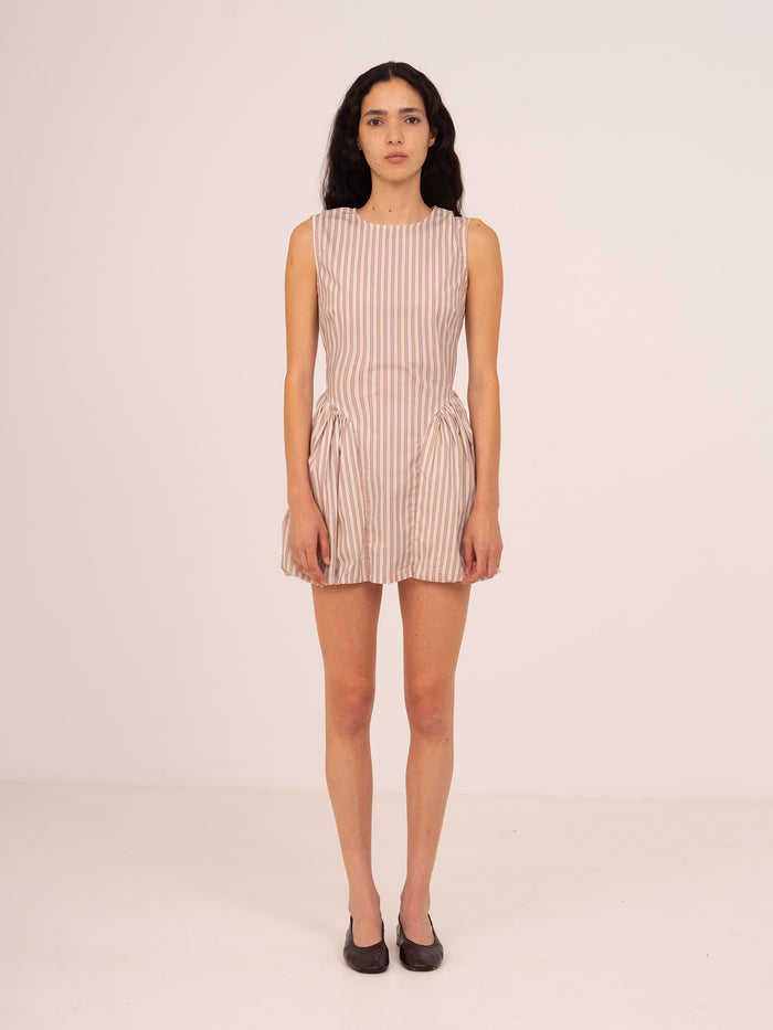 Vestido corto de rayas tipo bastón de caramelo