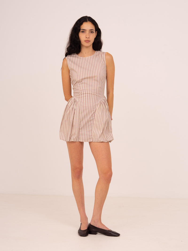 Vestido corto de rayas tipo bastón de caramelo