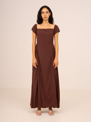 Bruna Off Shoulder Brown Maxi Dress