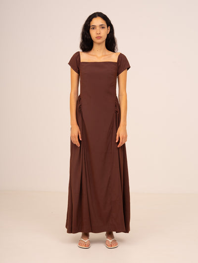 Bruna Off Shoulder Brown Maxi Dress