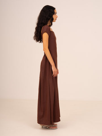 Bruna Off Shoulder Brown Maxi Dress