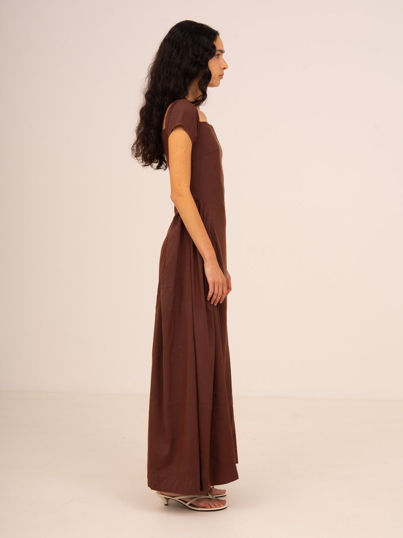 Bruna Off Shoulder Brown Maxi Dress