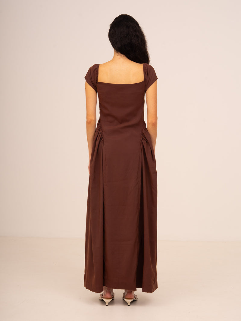Bruna Off Shoulder Brown Maxi Dress