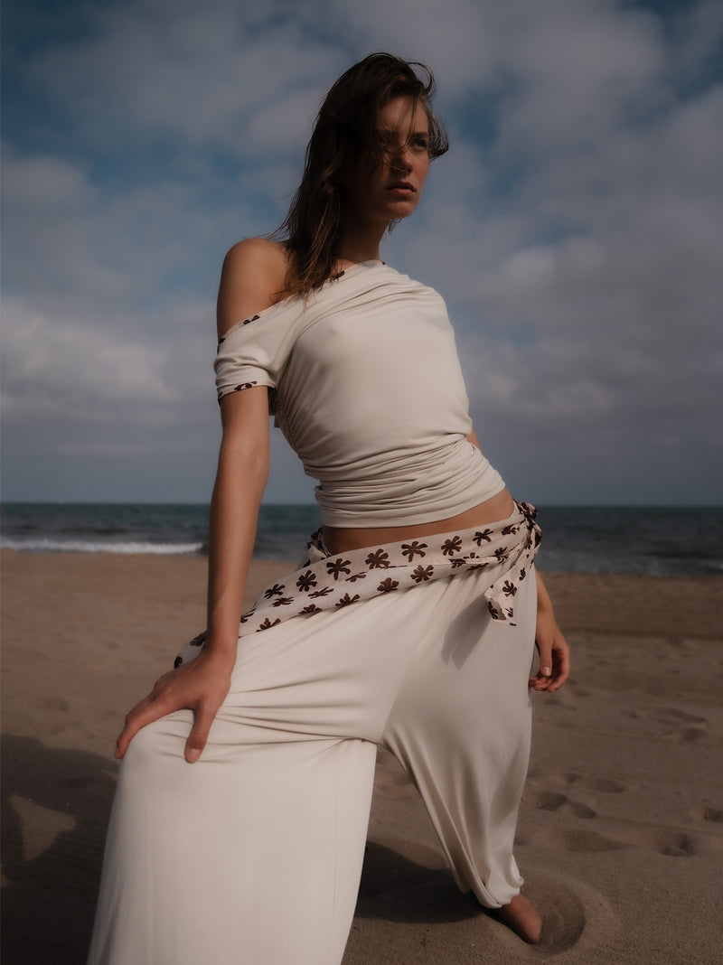 Riviera Ivory Ruched Off-Shoulder Top