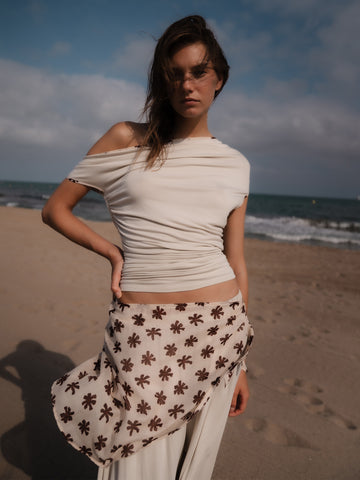 Riviera Ivory Ruched Off-Shoulder Top