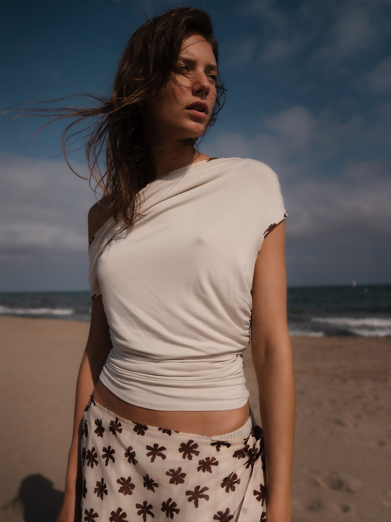 Riviera Ivory Ruched Off-Shoulder Top