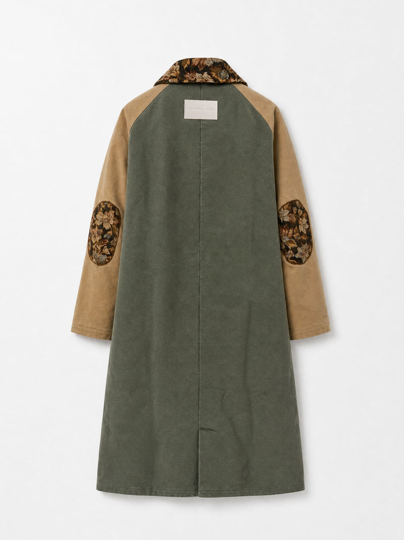 Gaia Khaki Colorblock Floral Collar Coat