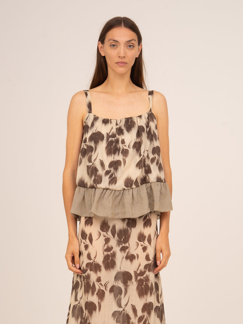 Bouquet Brown Flower Print Blouse