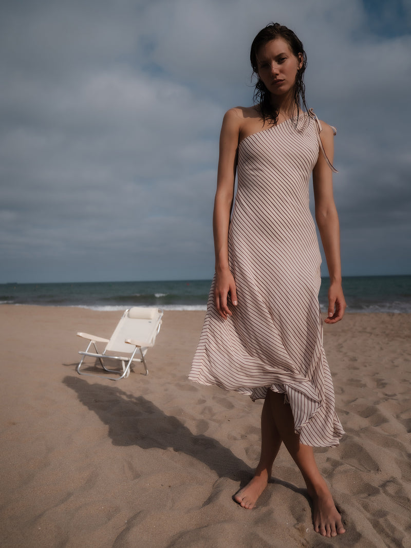 Sienna One-Shoulder Striped Slip Dress