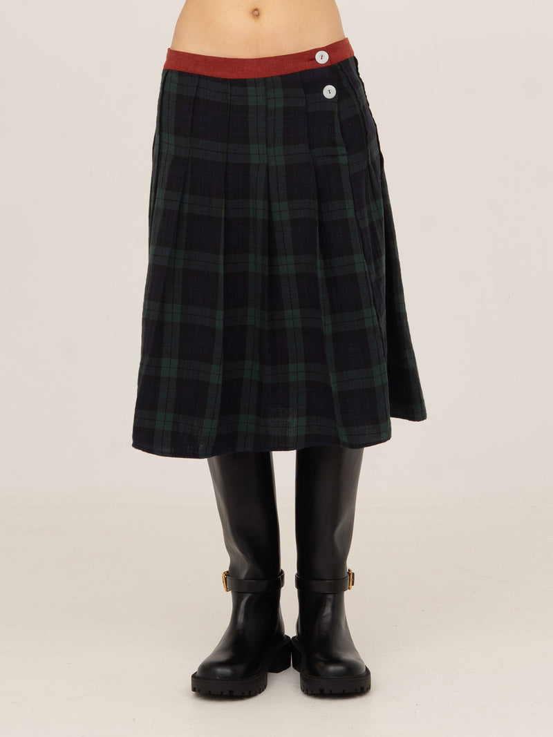 Evermore Plaid Blue and Red Pleated Skirt